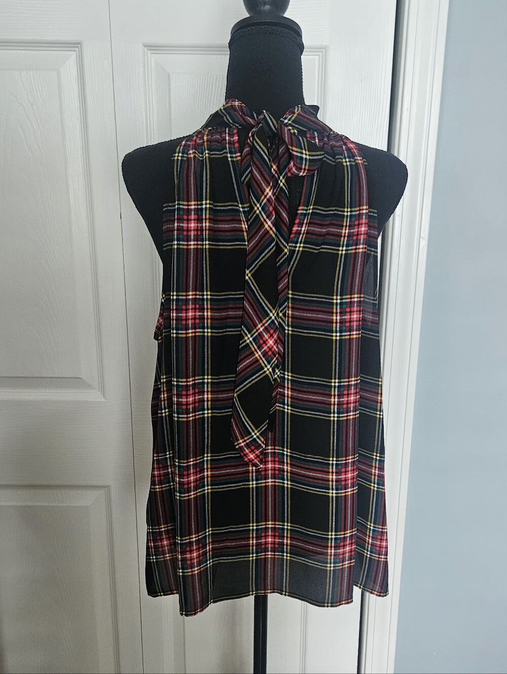 J. Crew Womens 14 Plaid Halter Top Sleeveless Tie Back Tartan Blouse Red Green - Picture 4 of 6